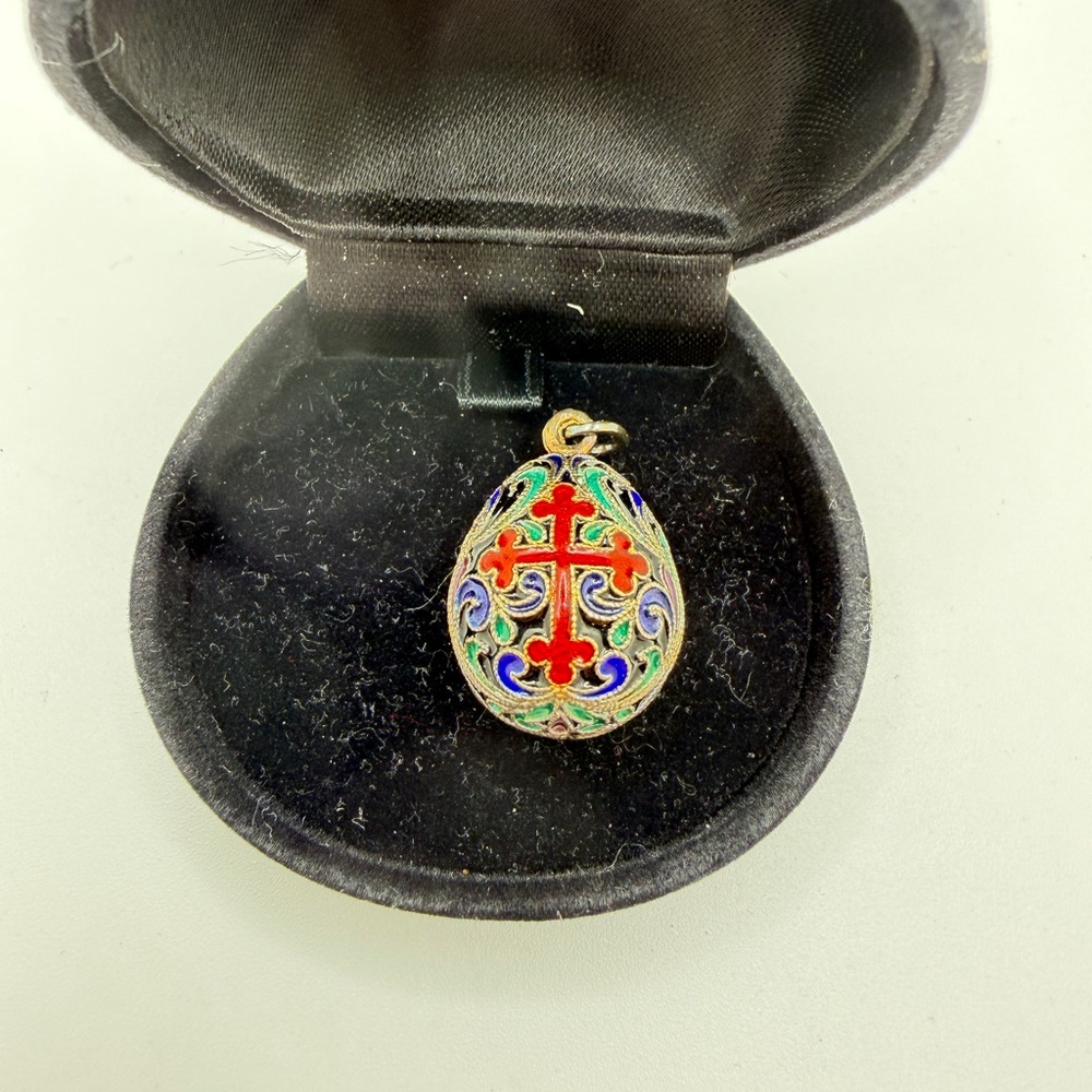 Vintage Sterling‎ Silver, Cloisonne Enameled Faberge Style Egg Pendant/charm!